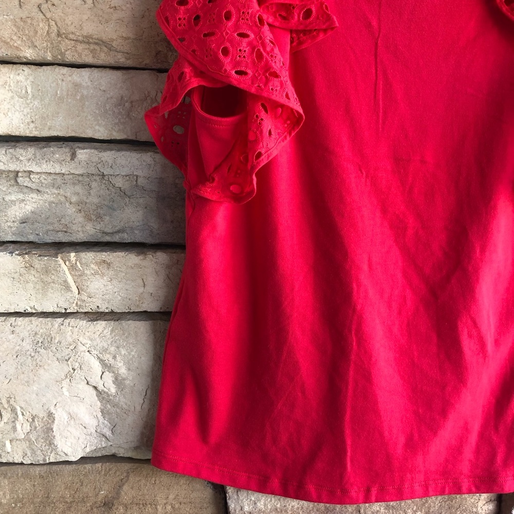 Marc New York Andrew Marc red short ruffle sleeve v-neck blouse top NWT Small - Picture 6 of 8